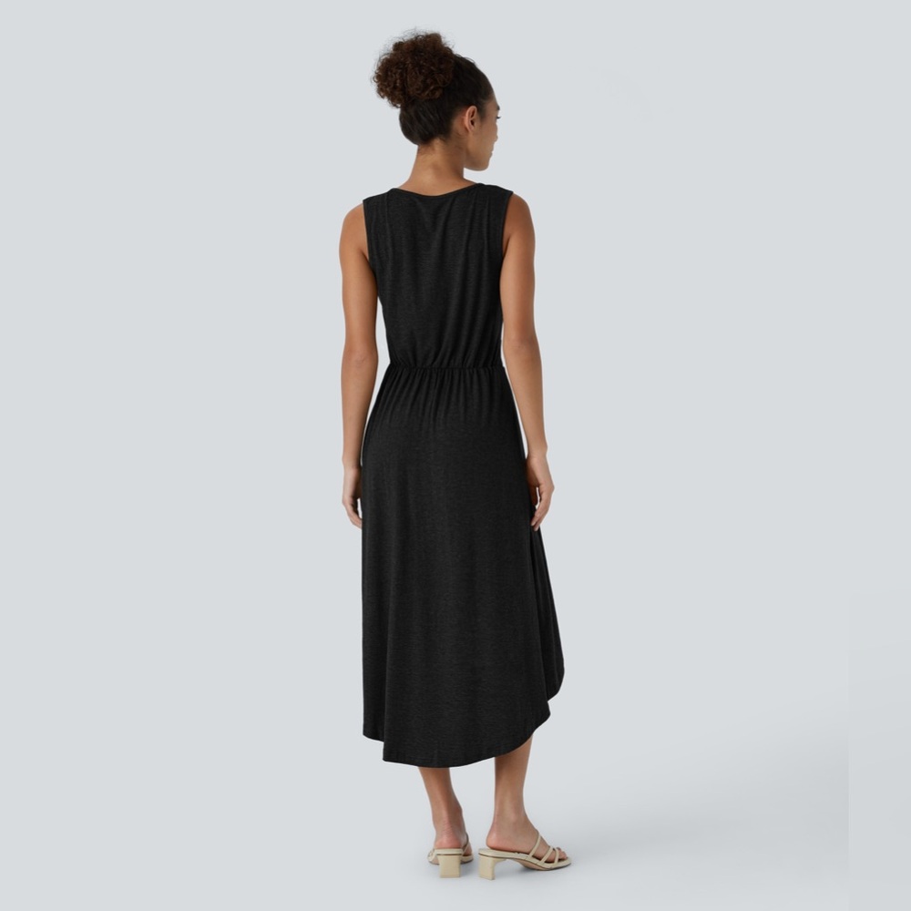 Deep V Neck Sleeveless High Low Crossover
Hem Flowy Midi Casual Dress - Picture 2 of 8